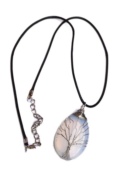 Gemstones Necklaces- Opal Stone Tree of Life Wire Wrap