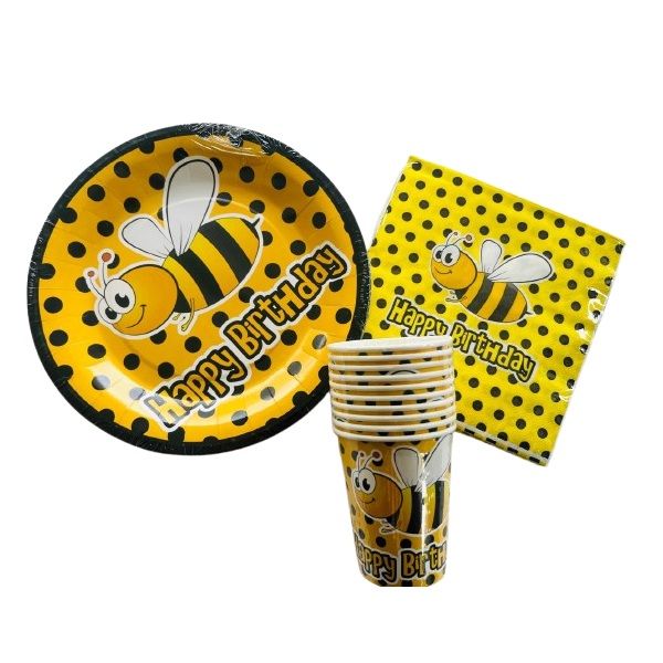 Birthday Bee Theme Party Pack Tableware Set - Serves 10
