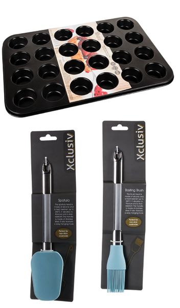 Non Stick Mini Cup Cake Pan 24 Cup + Silicone Spatula &amp; Pastry Brush