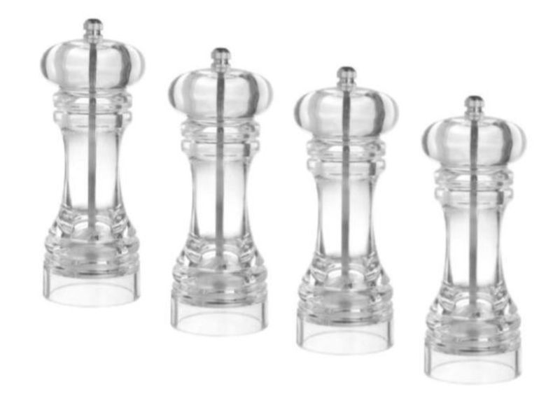 Acrylic and Stainless Steel Salt &amp; Pepper Grinders - Set of 4 (16cm)