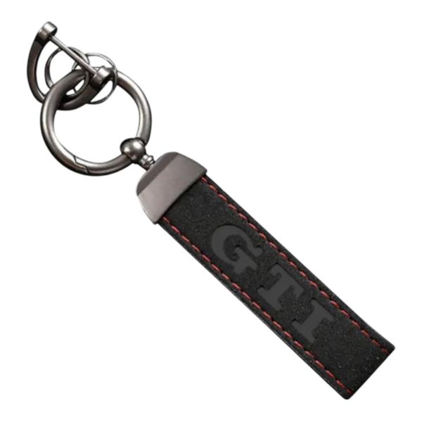 VW GTI Keychain - Premium Black Keyring with Red Stitching