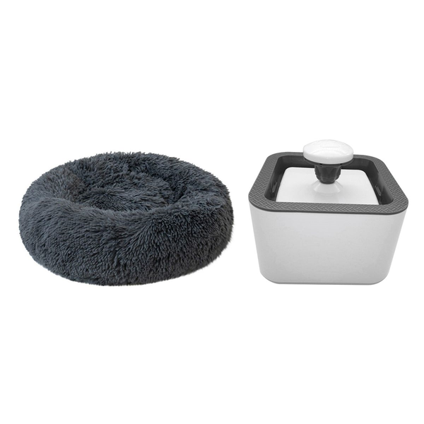 80cm Pet Bed Round Soft Cushion And Portable Water Fountain Set