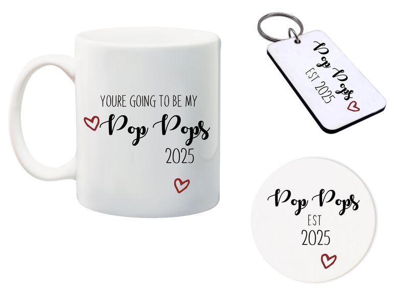 Your's going to be my Pop Pops Mug, Glass Coaster&amp;keyring gift Combo