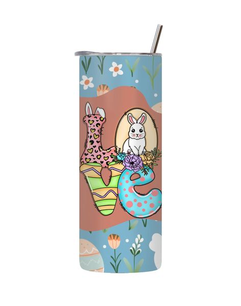 Pink Love 20 Oz Tumbler with Lid and Straw Easter Graphic Design Present086