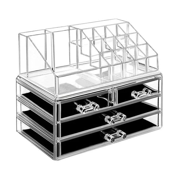 Clear Acrylic Plastic Desktop Makeup Storage Drawer Box Organizer