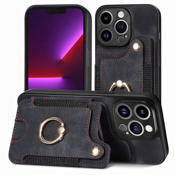 Finger Ring Case Compatible With iPhone 13 Pro Leather Lanyard Cover