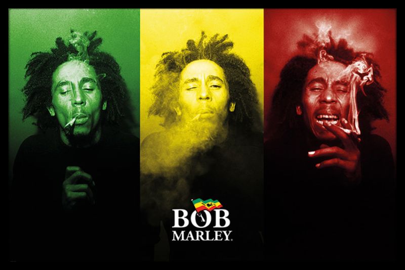 Bob Marley (Tricolour Smoke) Poster with Black Frame