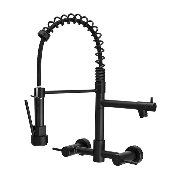 2 Hole Wall Mount Kitchen Faucet - Hot Cold Swivel Spout for Sink &amp; Laundry