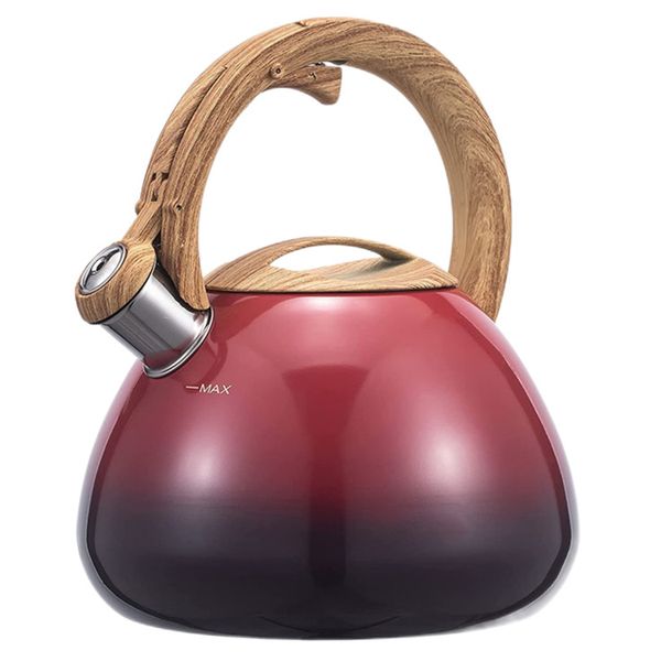 2.5L Whistling Tea Kettle - Red Stainless Steel Teapot for Stovetop
