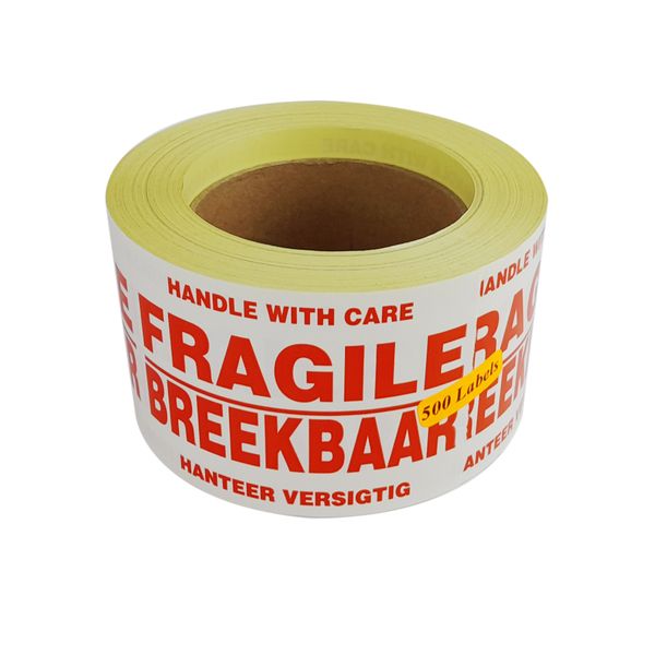 Alberton Labels - Large Handle with care Labels(90mmx150m)- 500 Label Roll