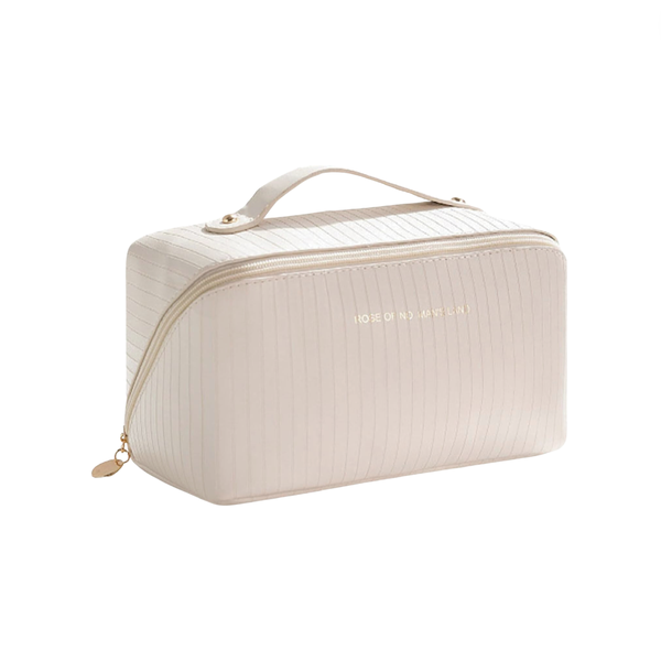 Premium Vegan Leather Striped Cosmetic Bag