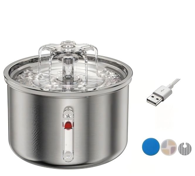 RYNCEN 2L Stainless Steel Automatic Pet Cat Water Drinker