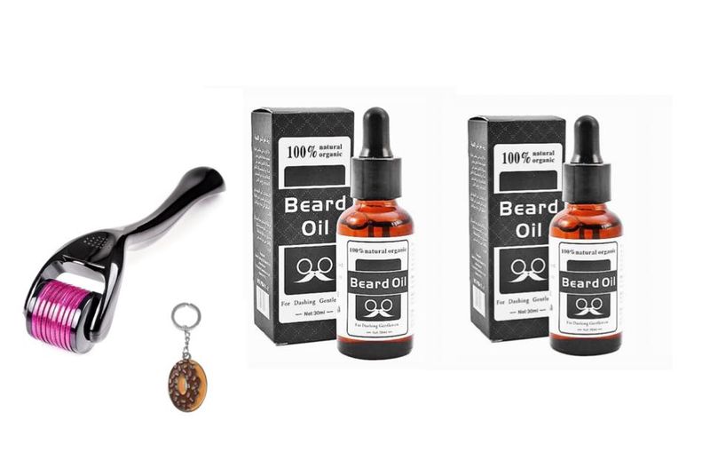 100% Natural Organic Beard Oil X 2, Derma Roller &amp; Fancy Key Ring