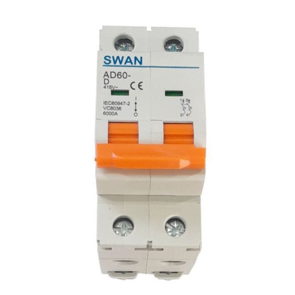 Curve D, 10A, 6kA Two Poles Circuit Breaker for High-Inrush Loads