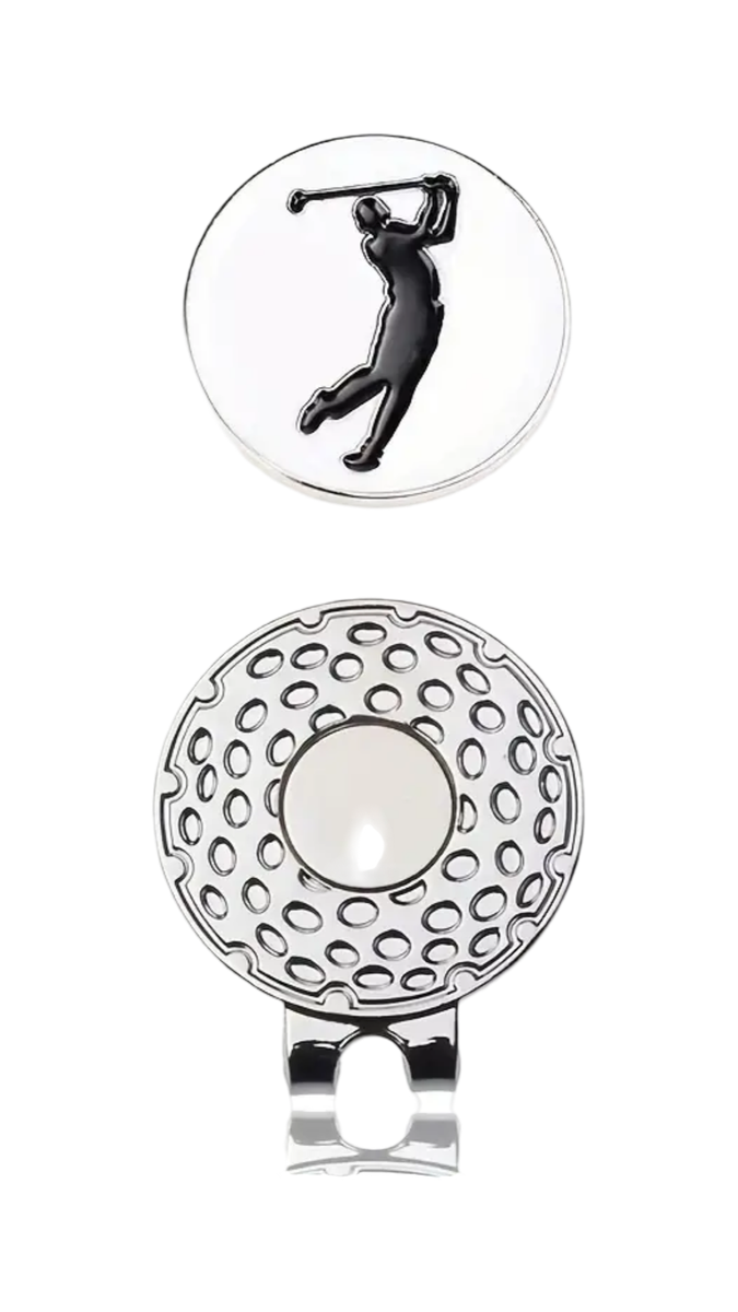 Magnetic Golf Hat Clip with Removable Ball Marker - Black and White