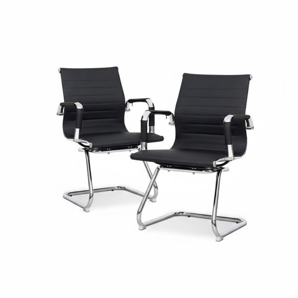 Set of 2 Modern Leather Office Chair - Black