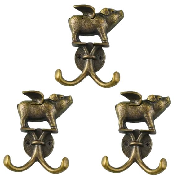 Decor Flying Pig Towel Hooks for Kitchen, Bathroom, Bedroom (8cm) set of 3