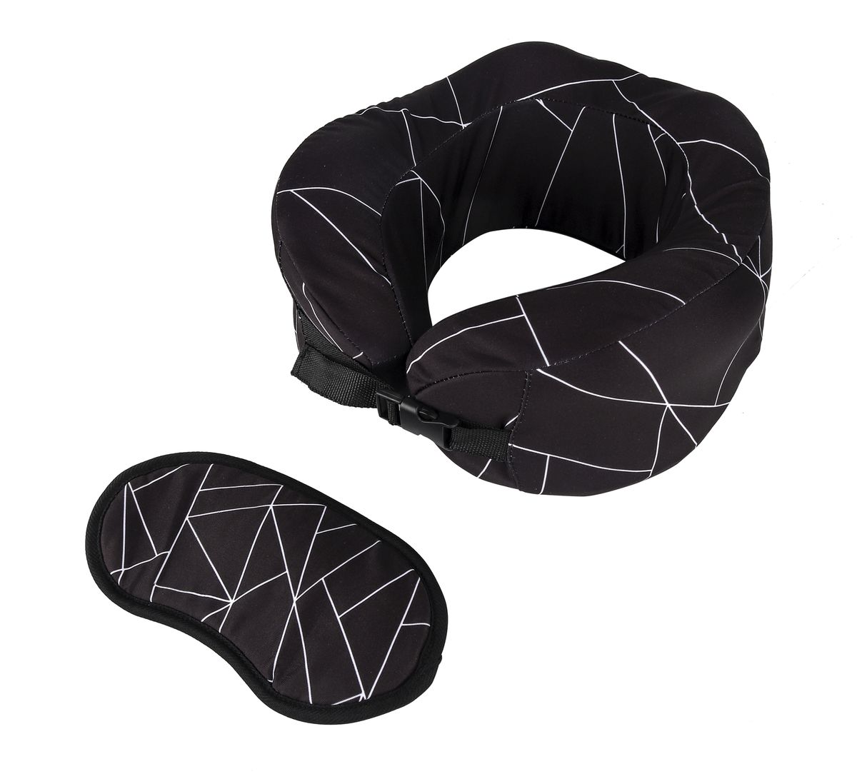 Travel Quip - Black Geometric Travel Mask and Pillow Set