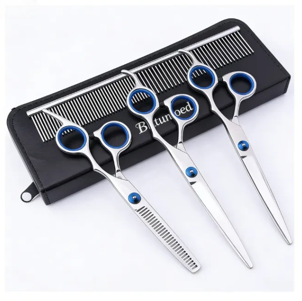 Bltunoed Pet Scissors Set, 6-inch, Fine/Curved Scissors With Comb, Silver