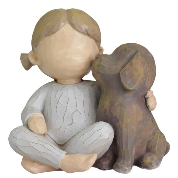 Decor Handcrafted Tabletop Girl and Dog Resin Statue - 8cm