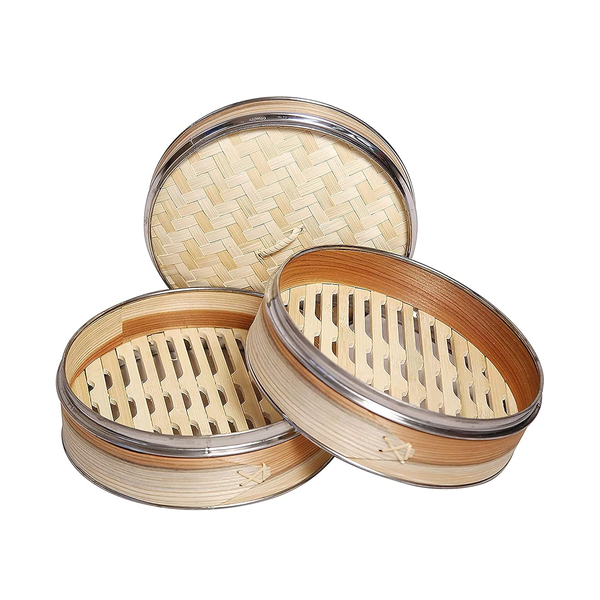 Bamboo Steamer with Steel Ring Lid for Making