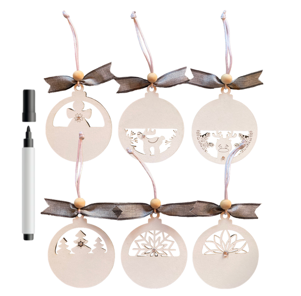 Christmas Tree Baubles-6 Pack-Silver Ribbon-Personalize your baubles
