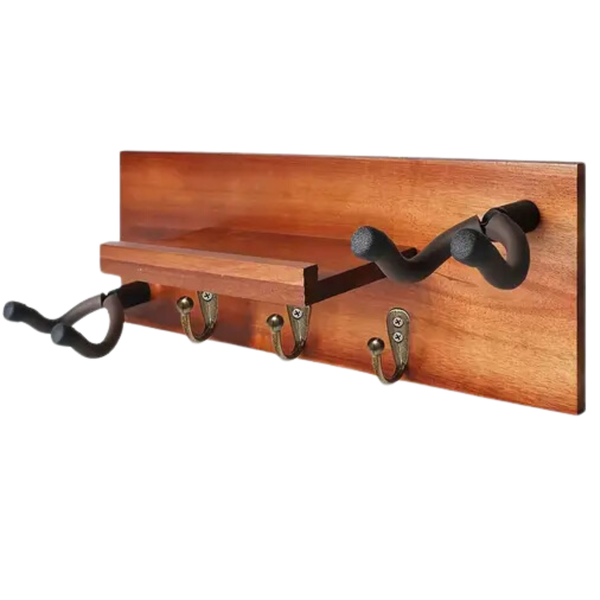 Dual Guitar Holder Wall Mount with Guitar Accessories Holder and 3 hooks