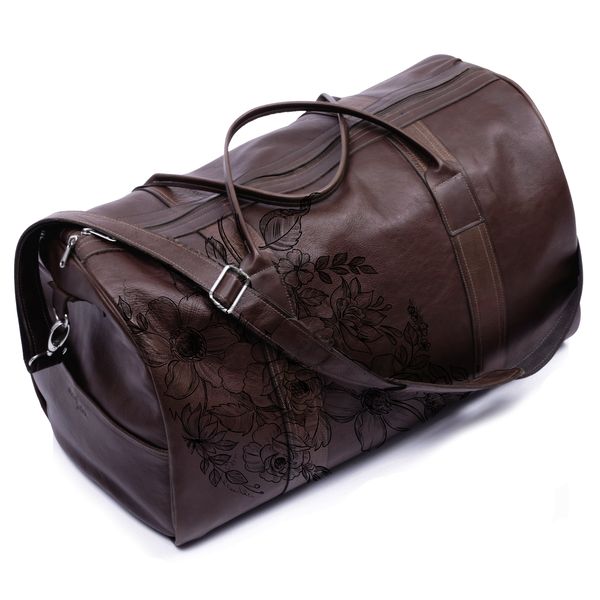 Genuine leather duffel bag - floral illustrated