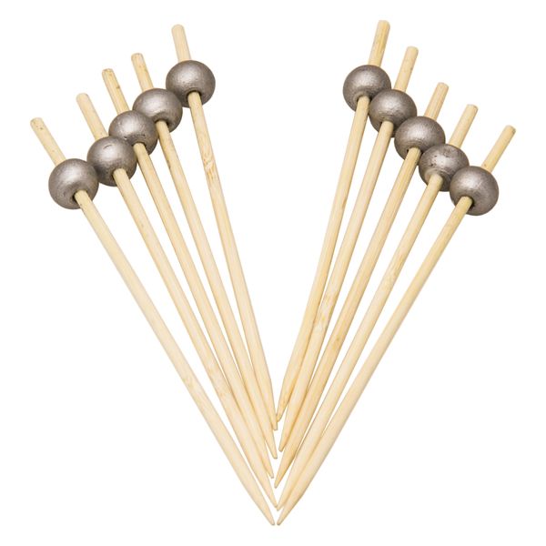 Regent Disposable Bamboo Picks With Silver Beads 50Pieces - 150mm