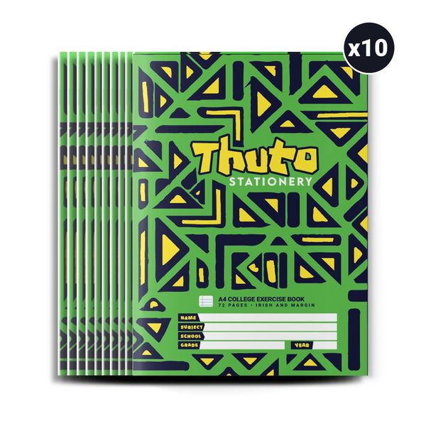 Thuto A4 72 Pages Irish &amp; Margin Exercise Book (Pack of 10)-Maze Edition