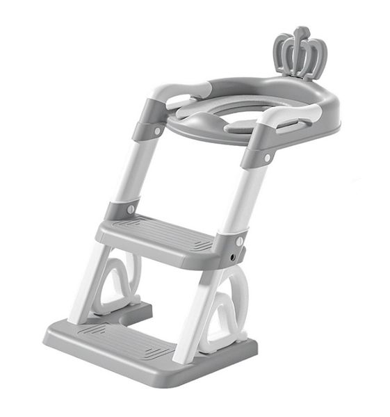 Crown Design Baby Potty Toilet Training Set Plastic Step Stool Ladder-Grey