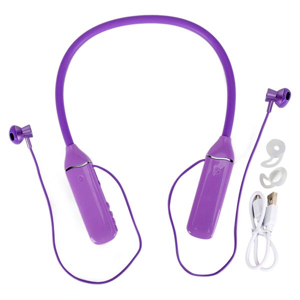Bluetooth neckband headphones LED purple