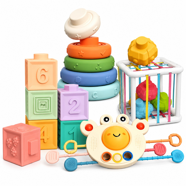 6-in-1 Montessori Baby Toys 28 PCS - Sensory, Stacking &amp; Pull-String 6m+