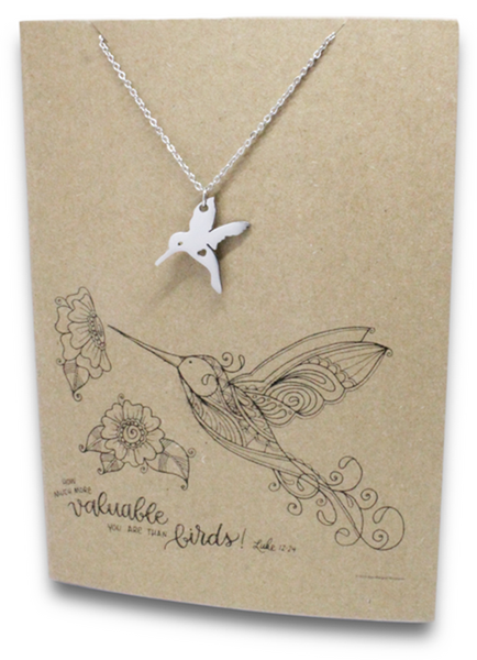 Stainless Steel Necklace On Message Card-Hummingbird Meaning
