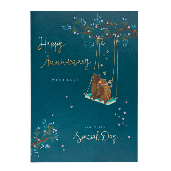 Anniversary Card - "Happy Anniversary" - Bears on Swing