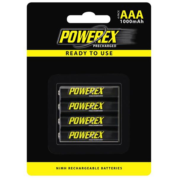 Powerex Precharged Rechargeable AAA NiMH Batteries (1.2V, 1000mAh, 4-Pack)