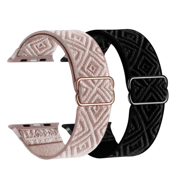 2 Pack Stretchy Nylon Loop Bands Compatible with Apple Watch 38-41mm Models -Black/Pink