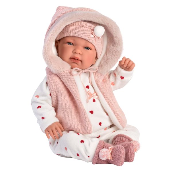 Llorens Newborn Baby Girl Doll with Crying Mechanism &amp; Romper: Tina - 44cm