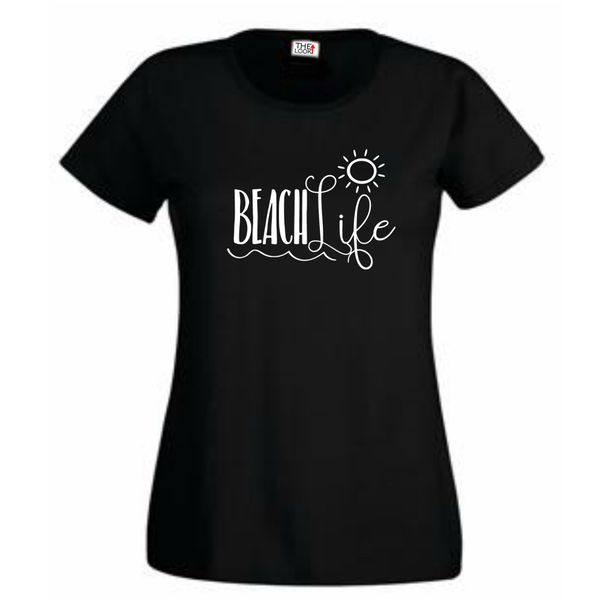 Think Out Loud Ladies "Beach Life" Short Sleeve Tshirt Black