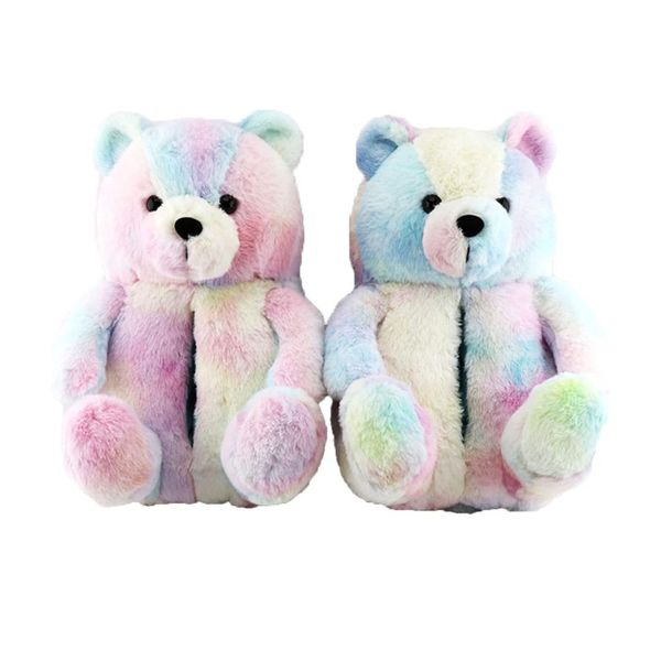 Tie-Dye Pastel Plush Teddy Bear Slippers - Free Size (UK 3-8)