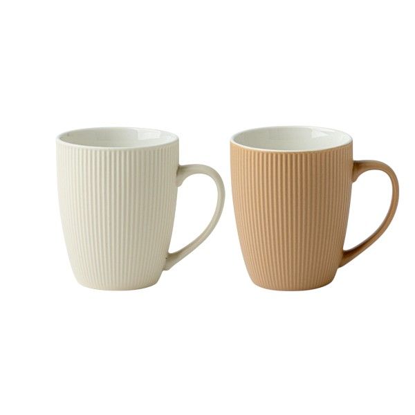 2 Pack - Ceramic Drum-Shaped Mug 350ml - Brown &amp; Cream