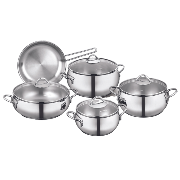 KORKMAZ Stainless steel Mirror Satin 9 Piece Pot Set