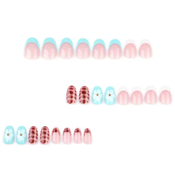 Cute And Sweet Short Round Nail Art, Flower Shaped Nail Stickers