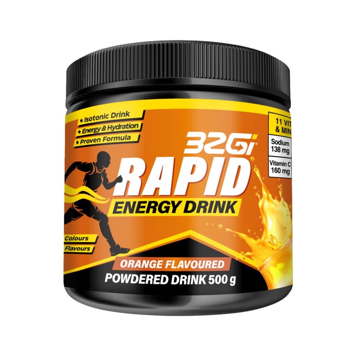 Energy Drink Powder | Orange Flavour, Isotonic Hydration | 32Gi