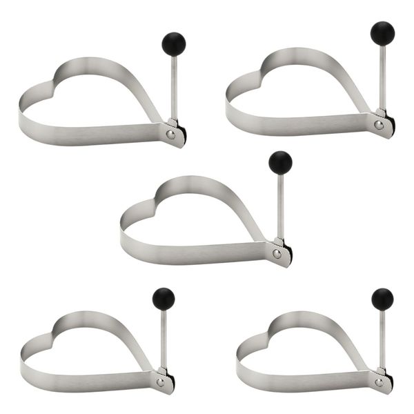 5 Pack - Heart-Shaped Stainless Steel Omelette Mold - Silver &amp; Black