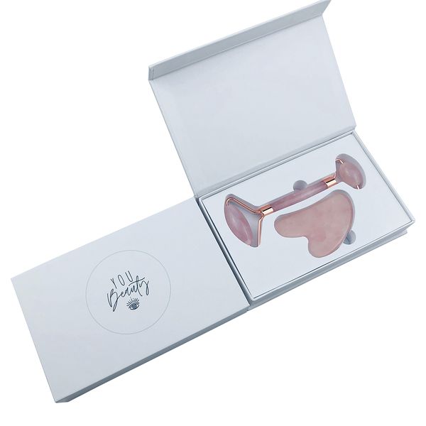 Premium Rose Quartz Roller and Gua Sha Facial Massage Set