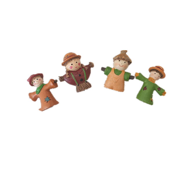 A set of four scarecrow flower arrangements