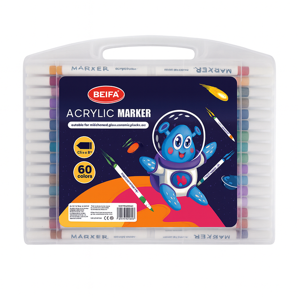 BEIFA Acrylic Marker Set - 60 Vibrant Colors with Bullet Tip for Glass