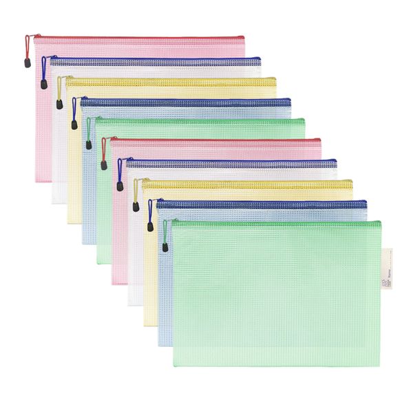 Paper Lion 10 Pcs A4 Classic Color Mesh Files Zip Lock Bag