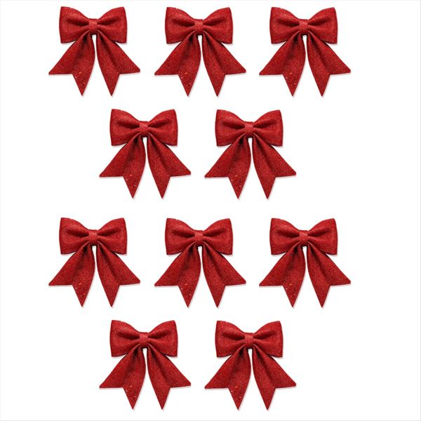 10PCS Christmas Bows Christmas Hanging Decorations Red Bowknot Christmas Tr